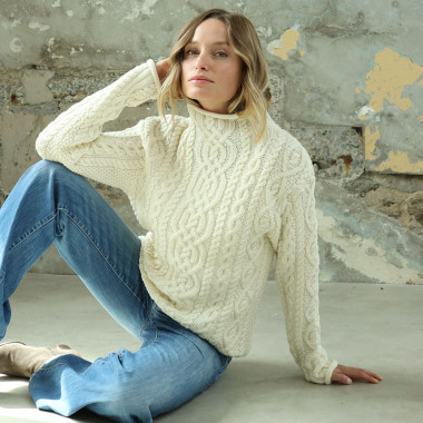 Inis Crafts Ecru Funnel Neck Sweater