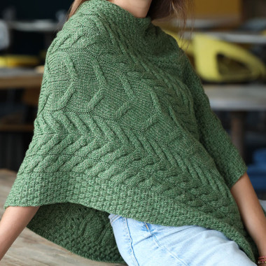 Twisted Green Poncho Aran Woollen Mills