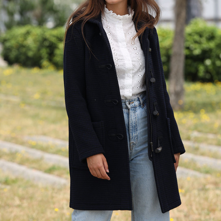 London Tradition Navy Houndstooth Duffle coat