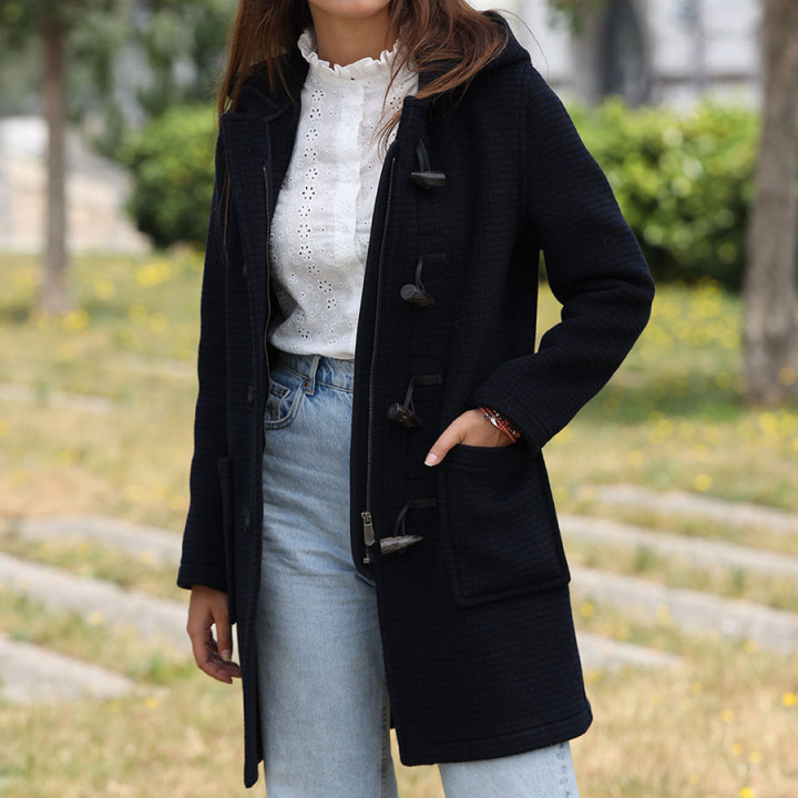 London Tradition Navy Houndstooth Duffle coat