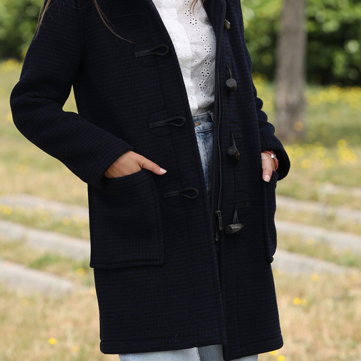 London Tradition Navy Houndstooth Duffle coat