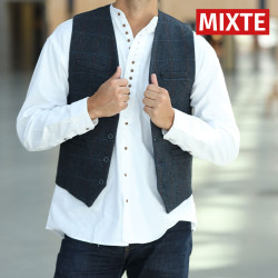 Gilet laine melangee carr navy