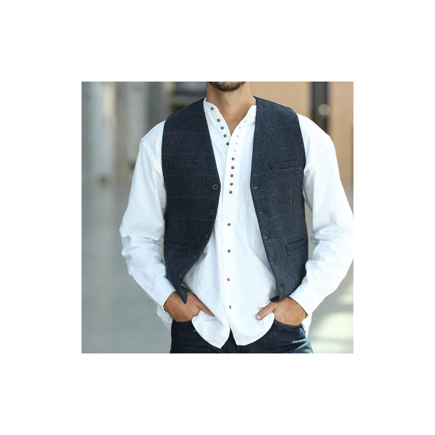 Gilet Laine Mélangée Carreaux Marine Emerald Isle Weaving