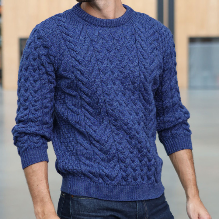 Aran Woolen Mills Blue Crew Neck Sweater