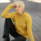Aran Woollen Mills Mustard Cable-knit Crew Neck Supersoft Sweater