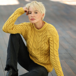 Aran Woollen Mills Mustard Cable-knit Crew Neck Supersoft Sweater