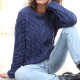 Pull Supersoft Col Rond Torsadé Bleu Nuit Aran Woollen Mills