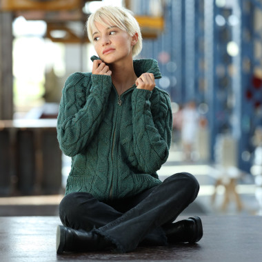 Aran Woollen Mills Green Zipped Cardigan