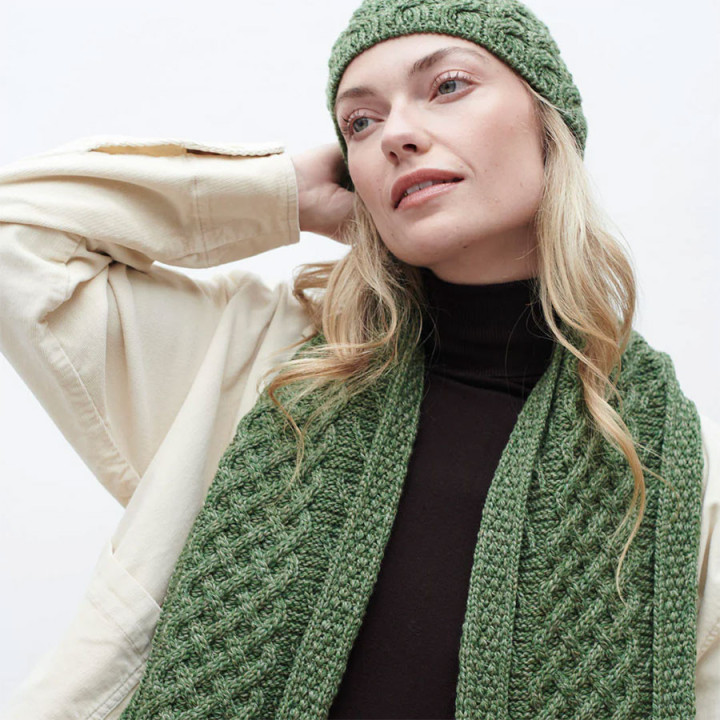 Aran Woollen Mills Tree of Life Green Scarf