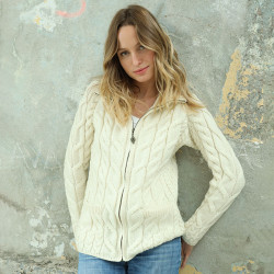 Aran Woollen Mills Ecru Zipped Cardigan