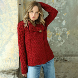 Aran Woollen Mills Merino Red 3 buttons Cardigan