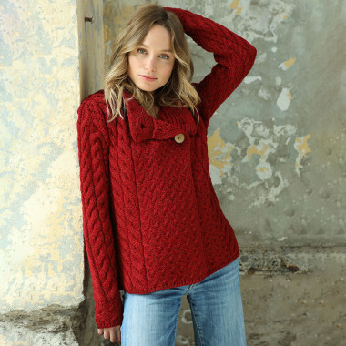 Aran Woollen Mills Merino Red 3 buttons Cardigan