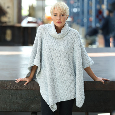 Aran Woollen Mills Grey Roll Neck Supersoft Poncho