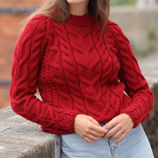 Aran Woollen Mills Red Cable-knit Crew Neck Supersoft Sweater