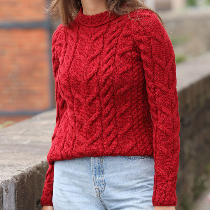 Aran Woollen Mills Red Cable-knit Crew Neck Supersoft Sweater
