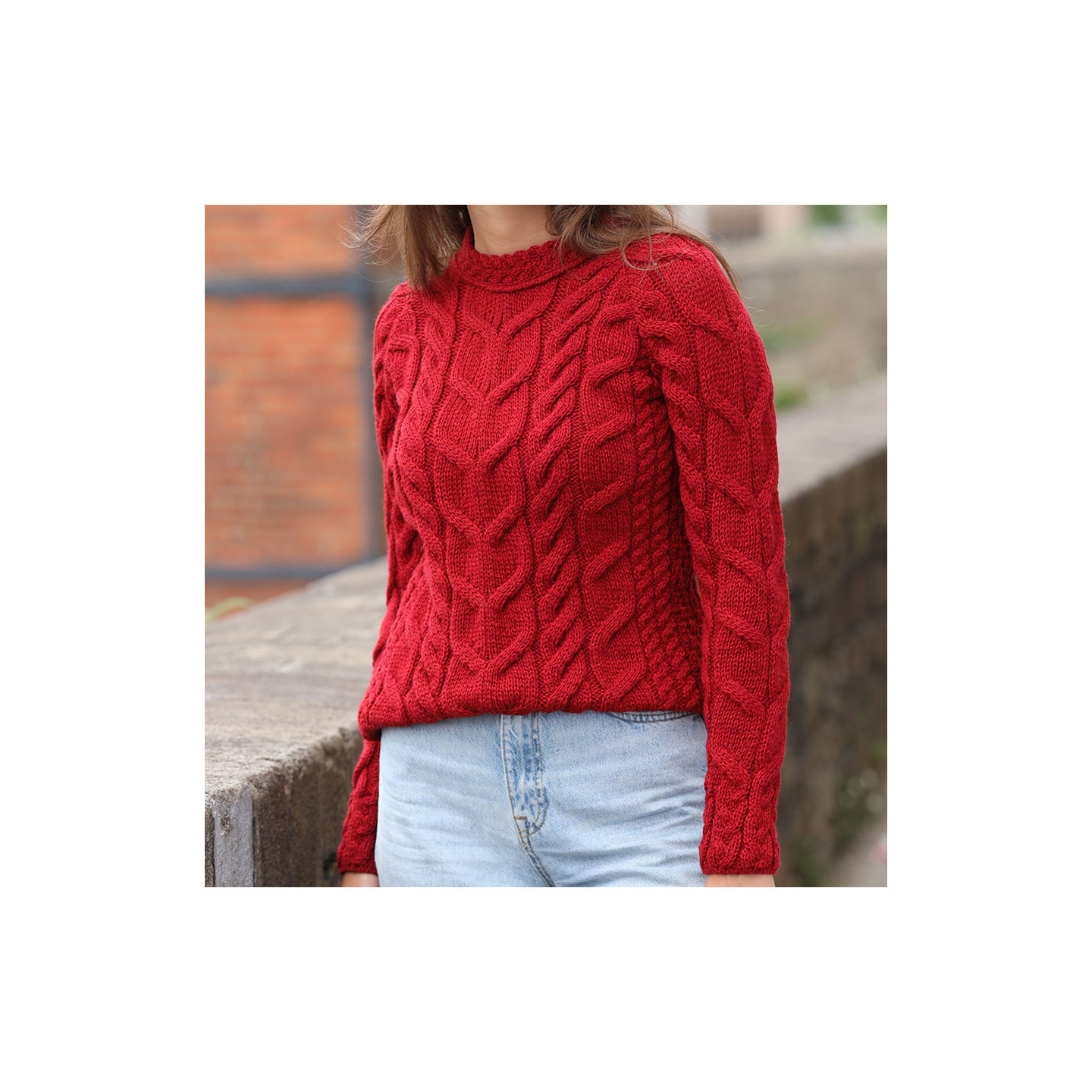 Aran Woollen Mills Red Cable-knit Crew Neck Supersoft Sweater