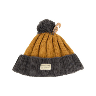 Kusan Grey and Camel Pompom Hat