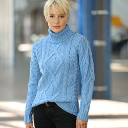 Pull Col Roulé Mérinos Bleu Inis Crafts