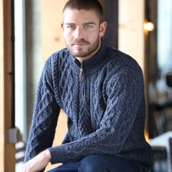 Inis Crafts Half-Zipped Heather Blue Sweater