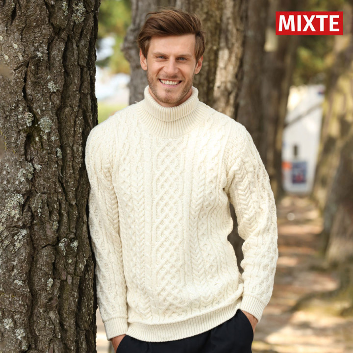 Pull Col Roule Écru Aran Woollen Mills