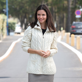 Aran Woollen Mills Ecru Zipped Cardigan