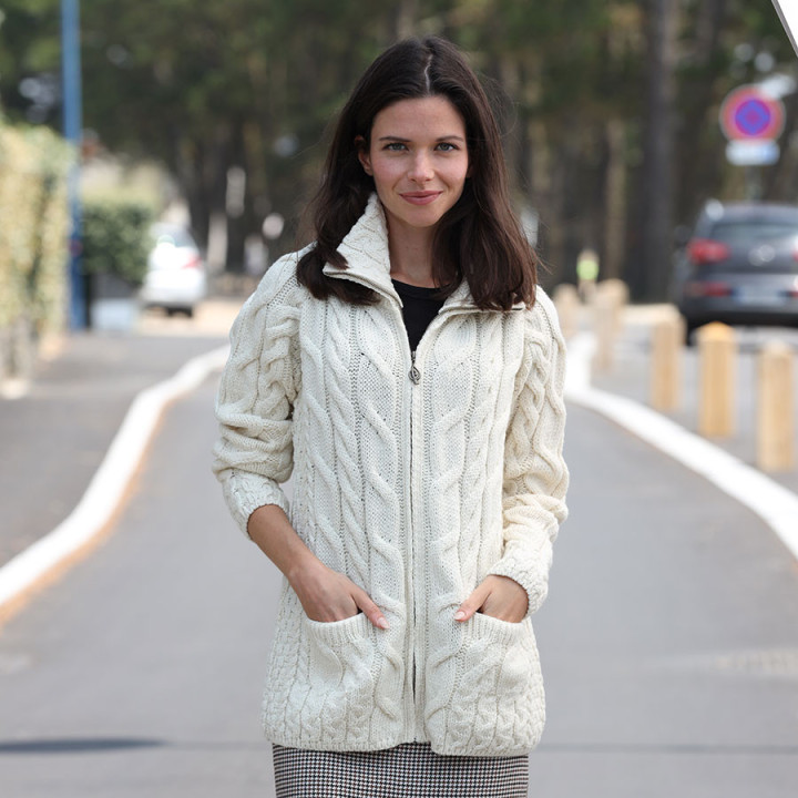 Cardigan Zippé Ecru Aran Woollen Mills