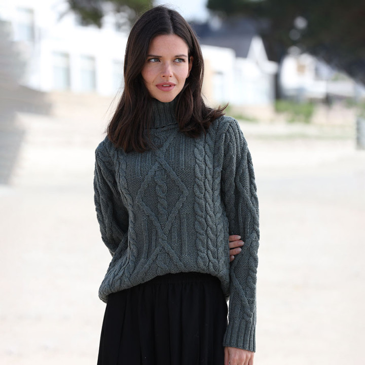 Pull Col Roulé Mérinos Vert Inis Crafts