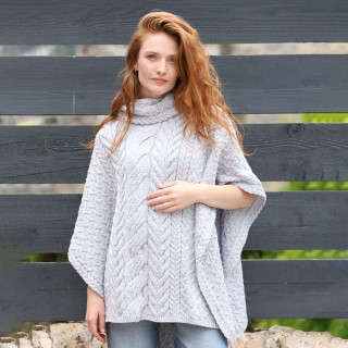Aran Woollen Mills Grey Roll Neck Supersoft Poncho