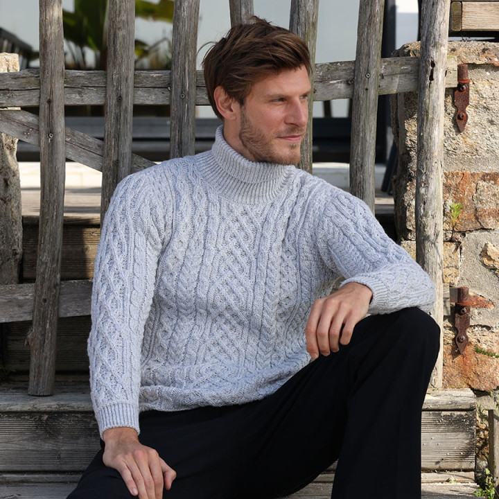 Pull Col Roulé Gris Aran Woollen Mills