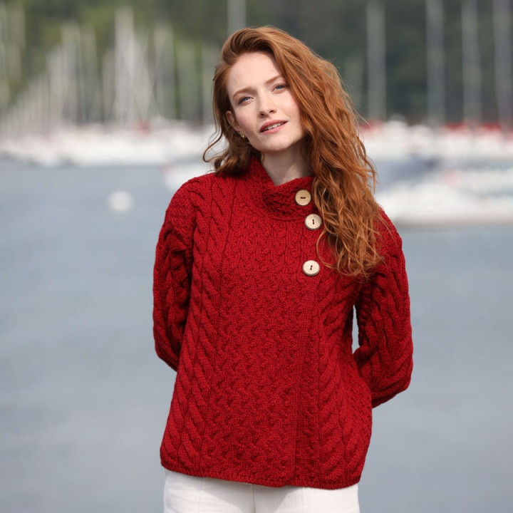 Cardigan 3 boutons Mérino Rouge Aran Woollen Mills