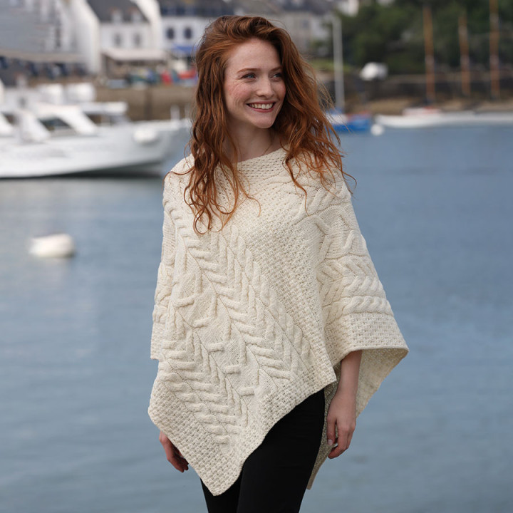 Aran Woolen Mills Ecru Twisted Poncho