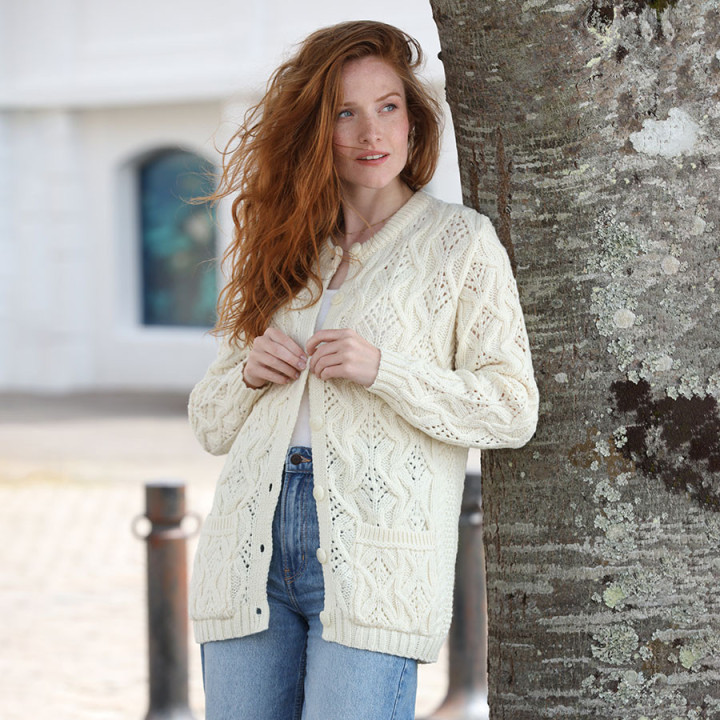 Cardigan 3 boutons Merino Ecru Inis Crafts