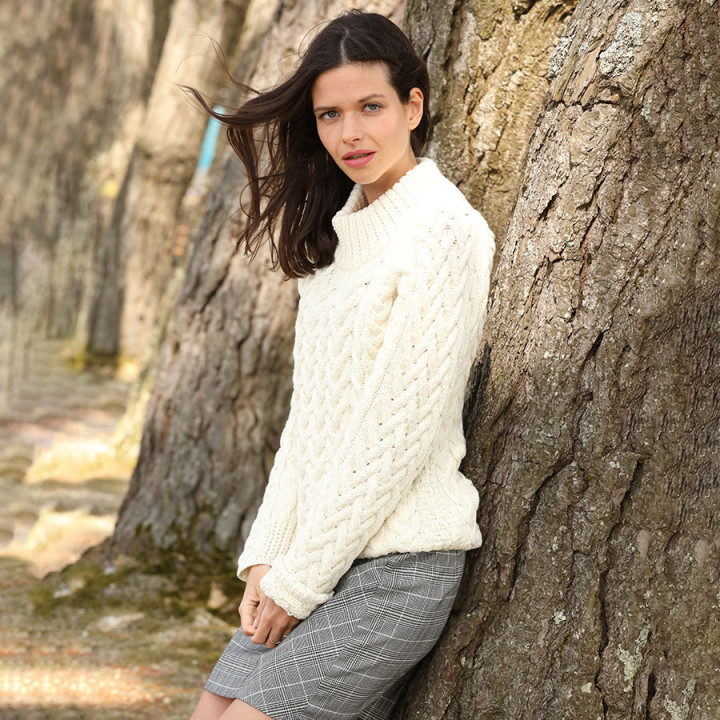Pull Col Montant Ecru Aran Woollen Mills