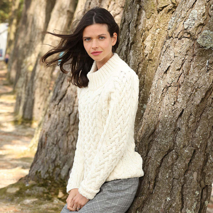 Aran Woollen Mills Ecru High Neck Sweater