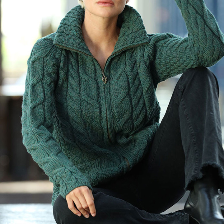 Aran Woollen Mills Green Zipped Cardigan