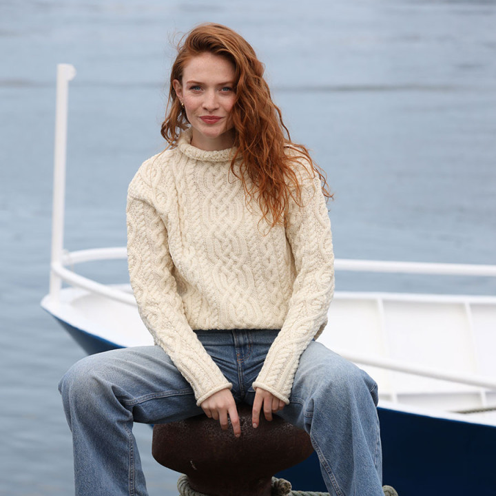 Inis Crafts Ecru Funnel Neck Sweater