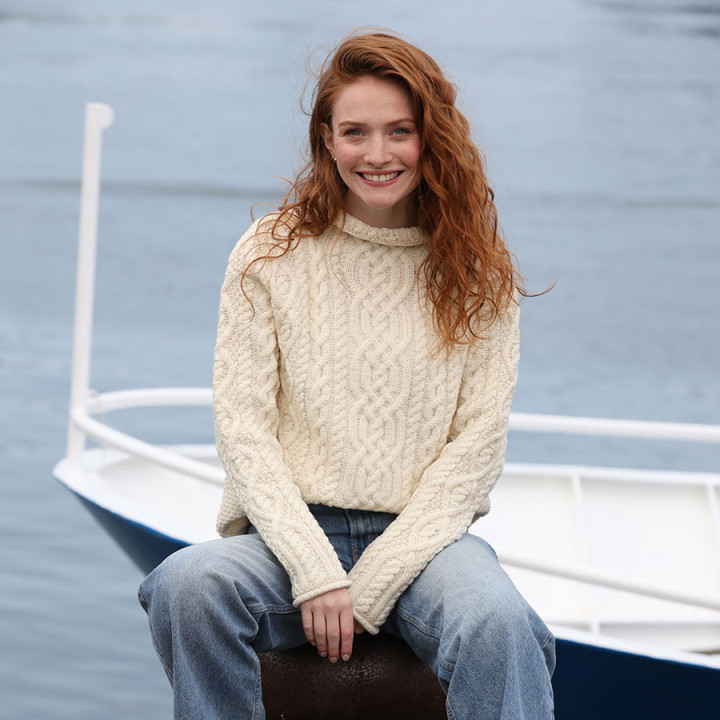 Inis Crafts Ecru Funnel Neck Sweater