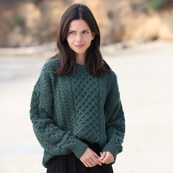 Pull Col Rond Vert Aran Woollen Mills