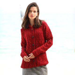 Cardigan Merino Red Aran Woollen Mills