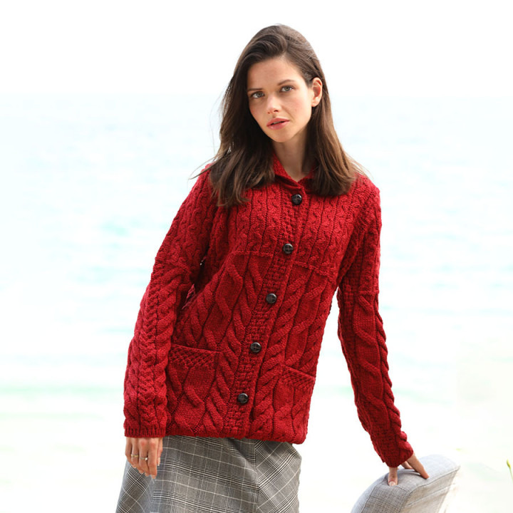 Cardigan Merino Red Aran Woollen Mills