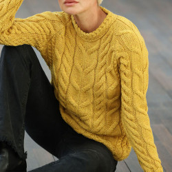 Aran Woollen Mills Mustard Cable-knit Crew Neck Supersoft Sweater