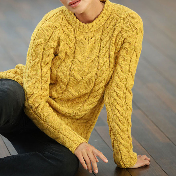 Pull Supersoft Col Rond Torsadé Moutarde Aran Woollen Mills