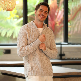 Inis Crafts Flecked Beige Half-Zipped Sweater