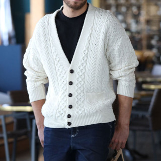 Gilet Bouton Ecru Aran Woolen Mills