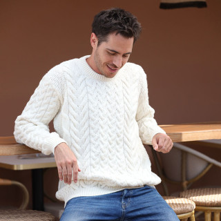 Aran Woollen Mills Crew Neck Ecru Sweater