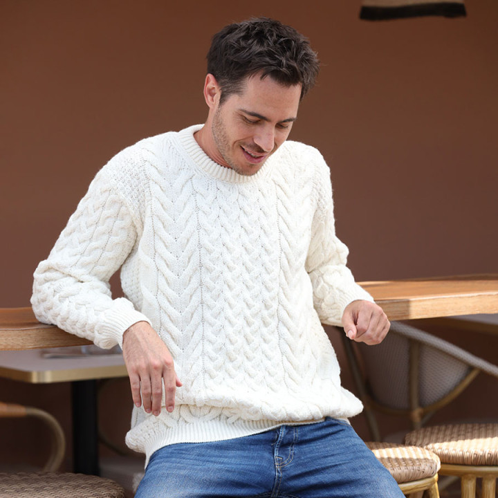 Pull Col Rond Écru Aran Woollen Mills