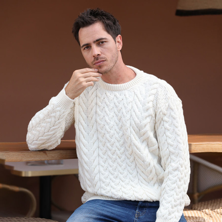 Aran Woollen Mills Crew Neck Ecru Sweater