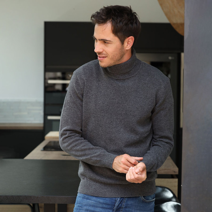 Pull Col Roulé Lambswool Gris Foncé Best Yarn