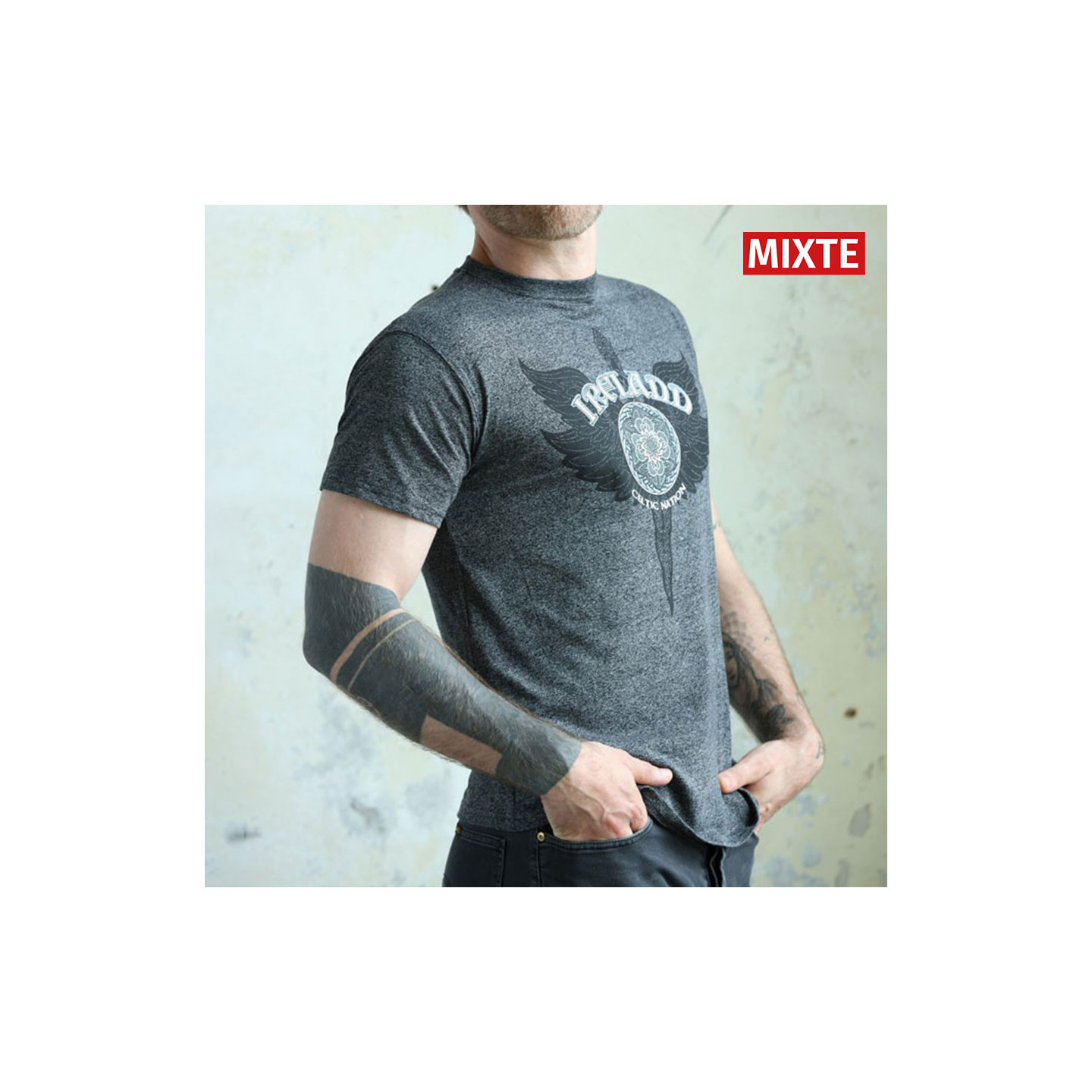 Tee shirt manches courtes wings gris fonce