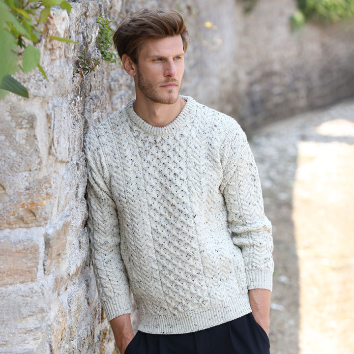 Pull Aran Col Rond Naturel Chiné Aran Woollen Mills